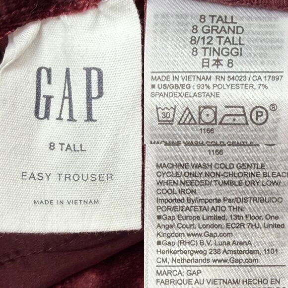 GAP Recycled Easy Crinkle Velvet Trousers Womens 8 Tall Noir Red Stretch - Picture 13 of 14